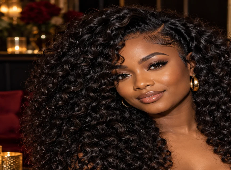 Crochet Braids femme : détail des boucles noires Kinky Curly avec volume naturel