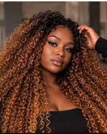 Crochet Braids femme longues avec boucles caramel et dégradé brun