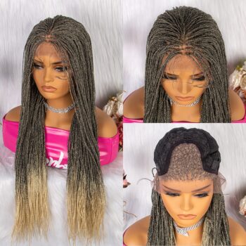 Perruque tresses vanille fines ombré noire/blonde Aya