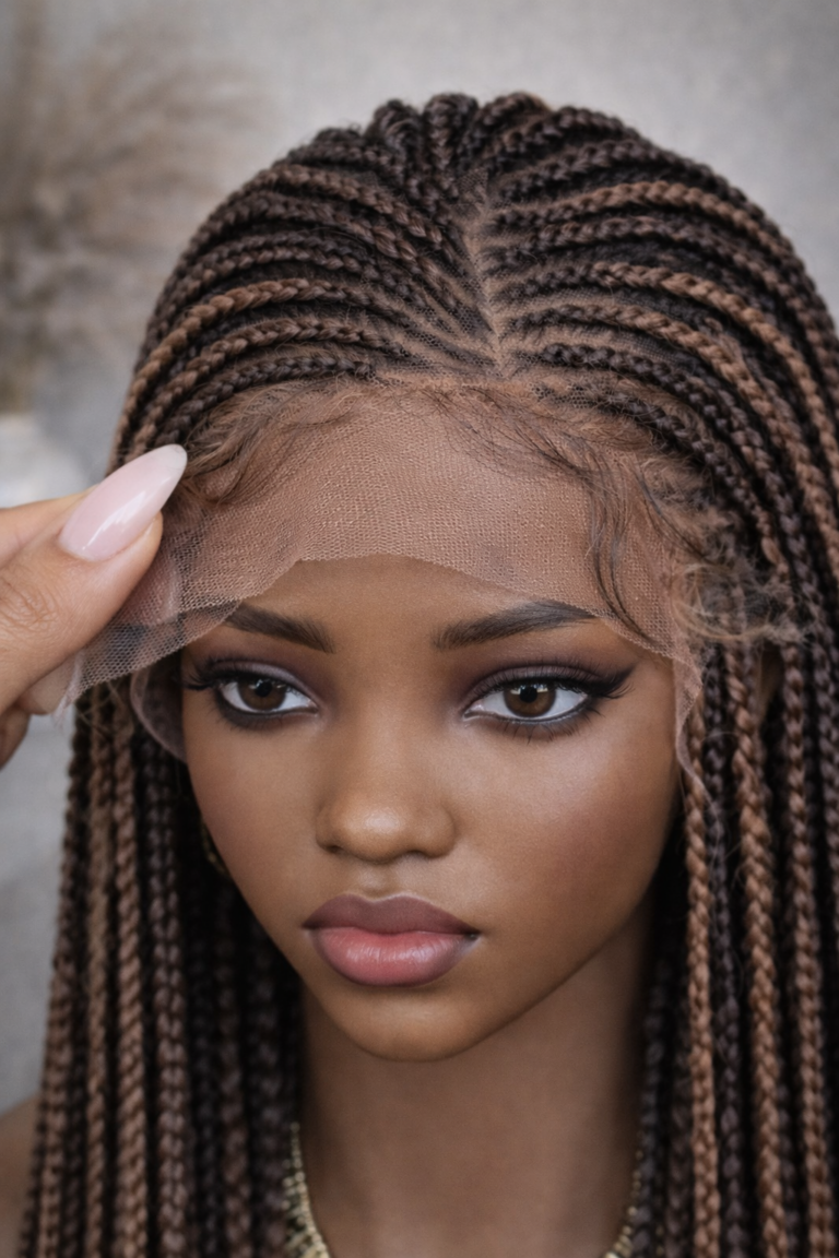 Perruque tresses collées Cornrow caramel closure13x4 30 pouces