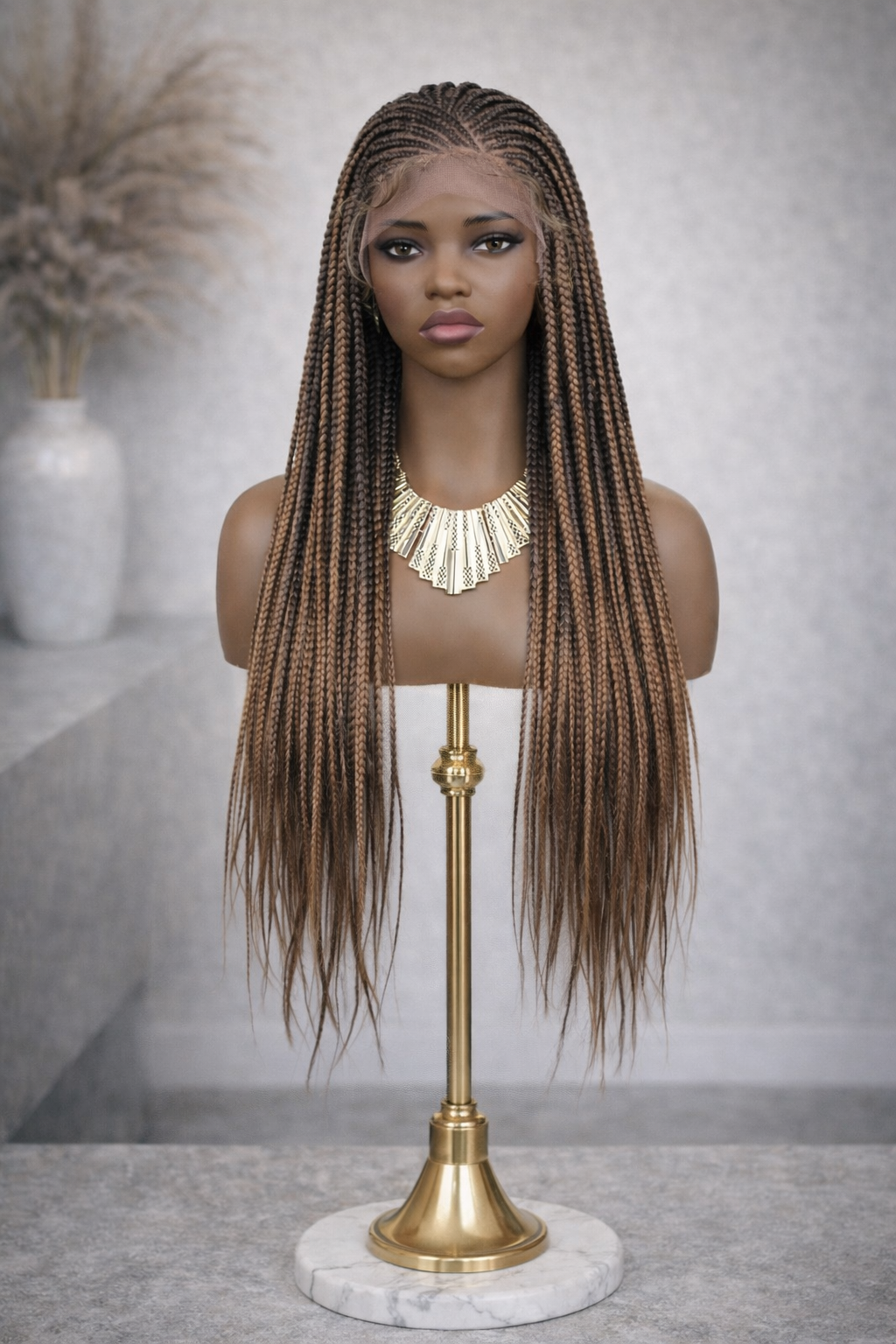 Perruque tresses collées Cornrow caramel closure13x4 30 pouces