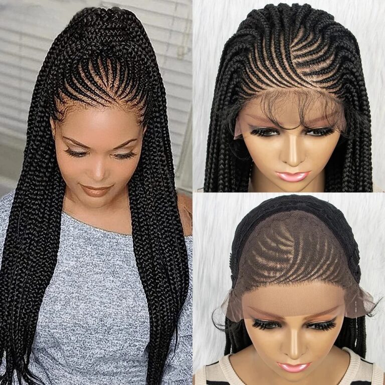 Perruque tresse fulani noir lace frontale 13x4 28 pouces