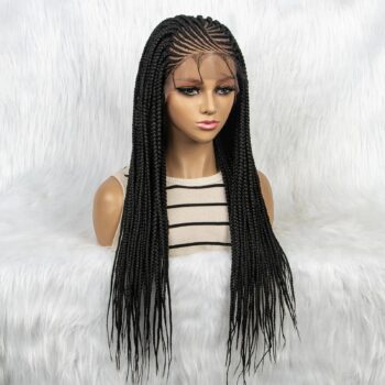 Perruque tresse fulani noir lace frontale 13×4 28 pouces