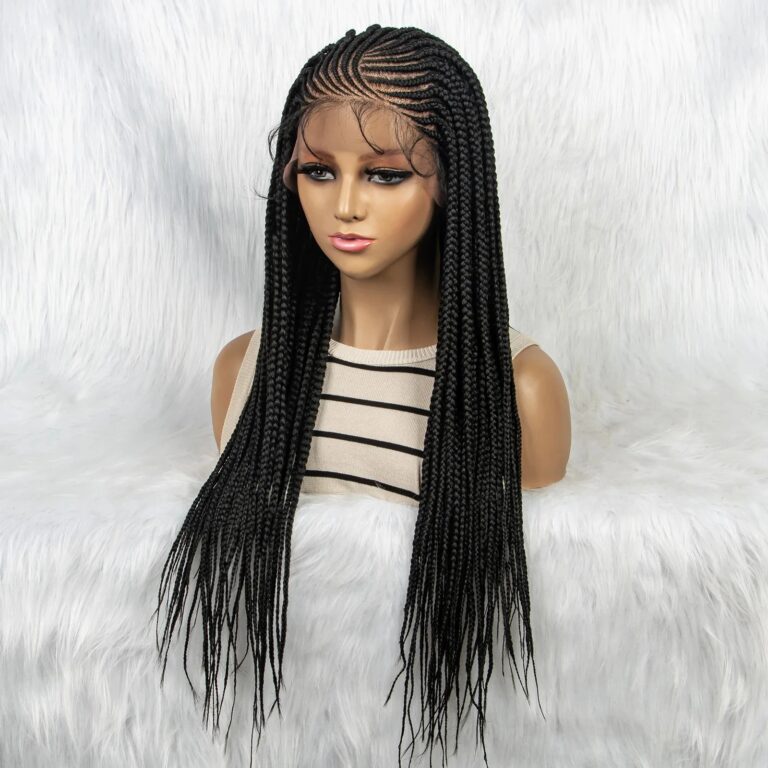 Perruque tresse fulani noir lace frontale 13×4 28 pouces