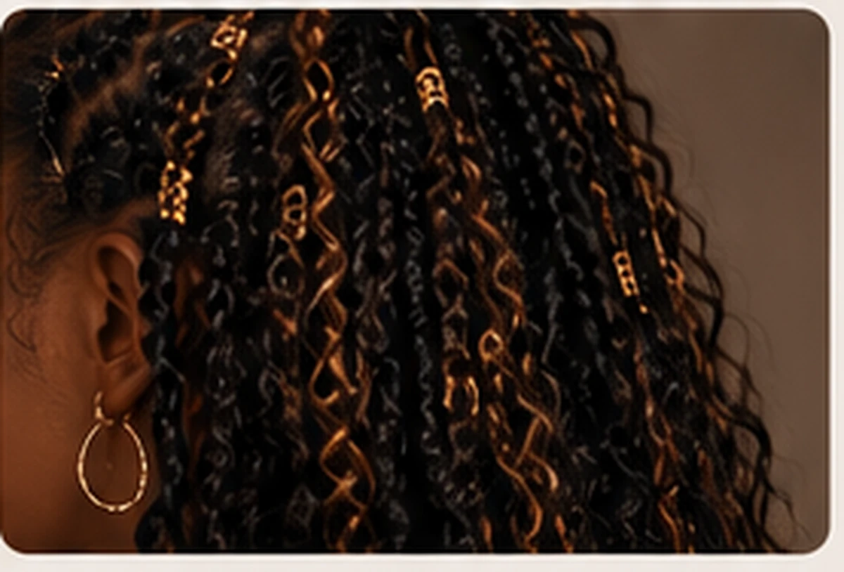 Détail des tresses et des boucles libres d’une coiffure Gypsy Braids
