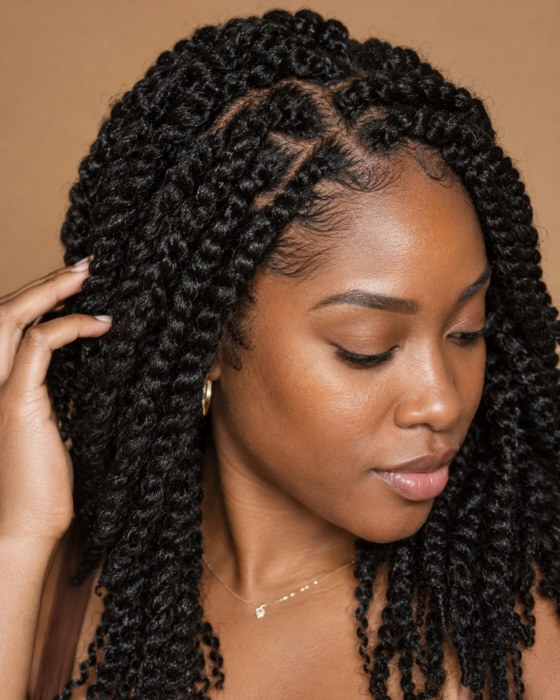 Détail des Kinky Twists et de leur texture torsadée