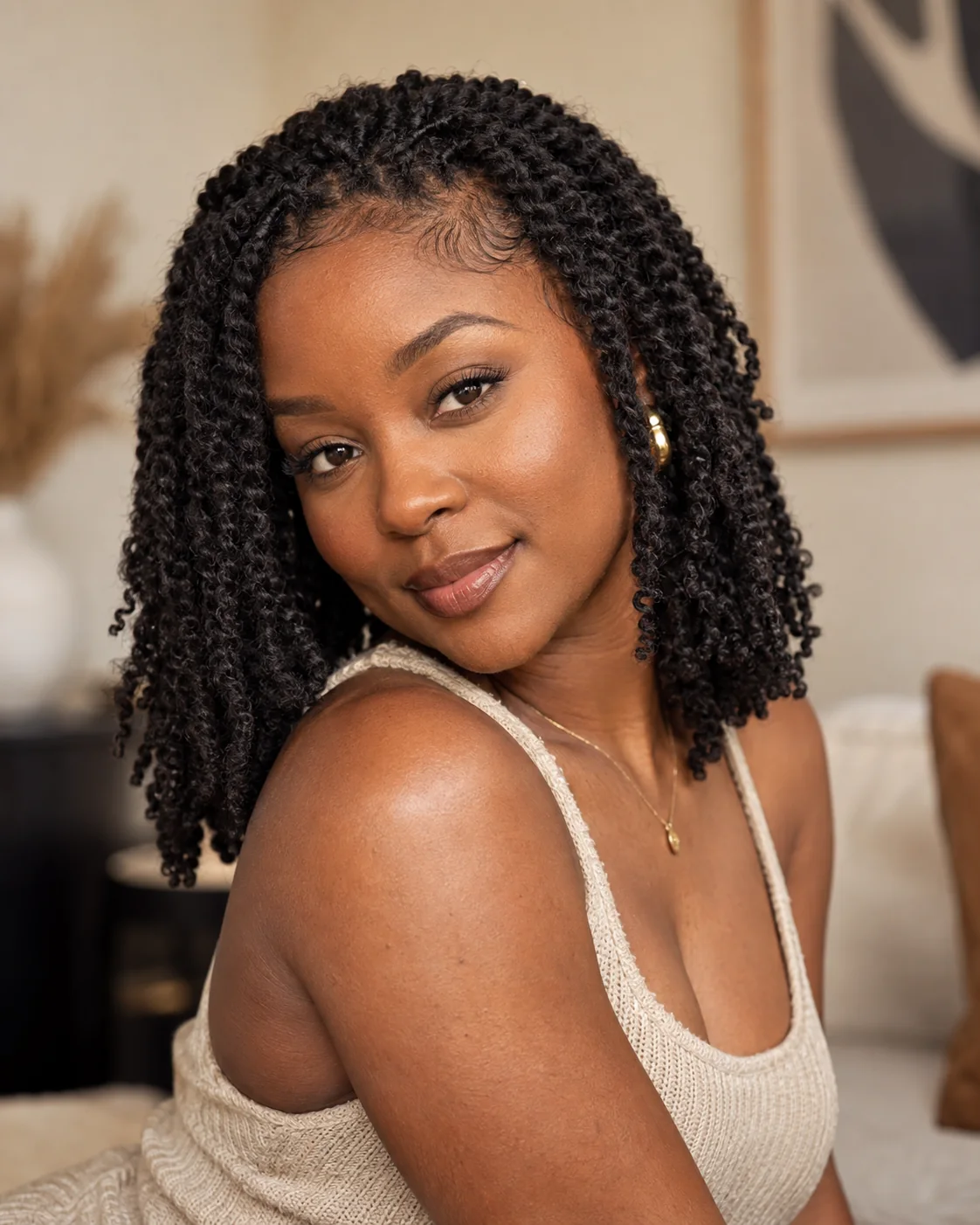 Kinky Twists courtes au niveau des épaules avec texture naturelle