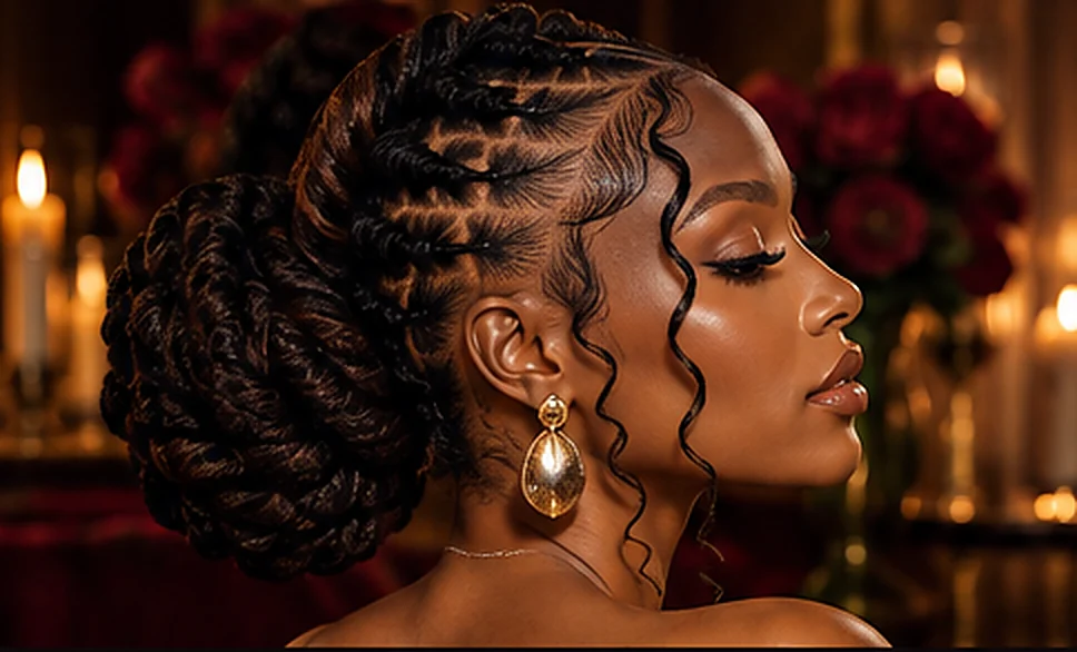 Barrel Twist femme en couronne et chignon bas, raies nettes et torsades épaisses vues de profil